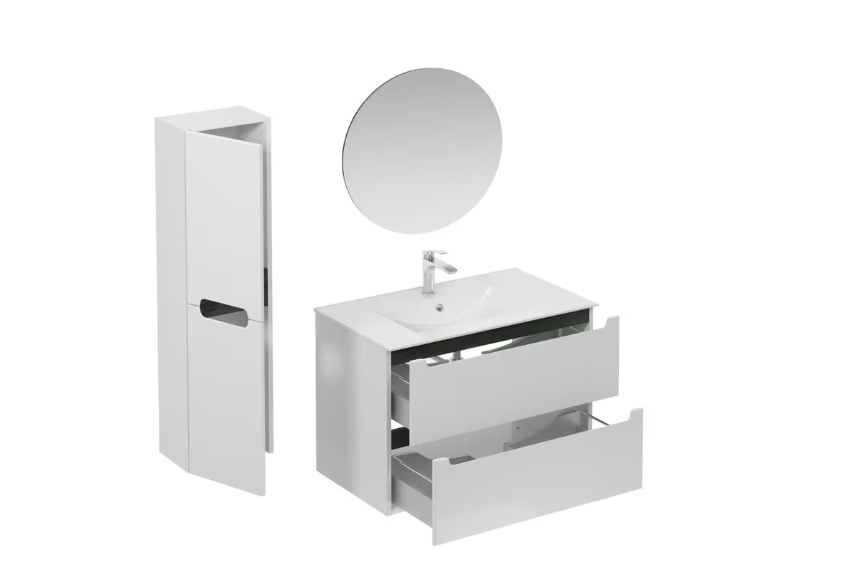 Kupaonski set Naturel Stilla u bijelom sjaju s umivaonikom i ogledalom s LED osvjetljenjem