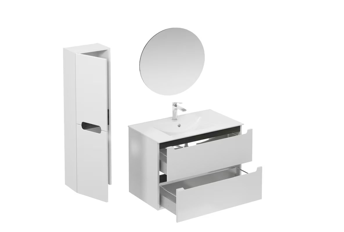 Kupaonski set Naturel Stilla u bijelom sjaju s umivaonikom i ogledalom s LED osvjetljenjem