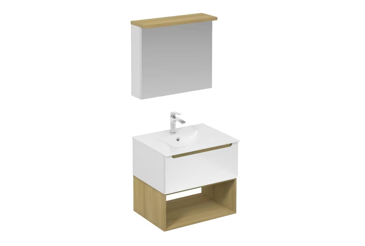 Kupaonski set Naturel Stilla u bijelom sjaju s umivaonikom i ormarićem s ogledalom i LED rasvjetom