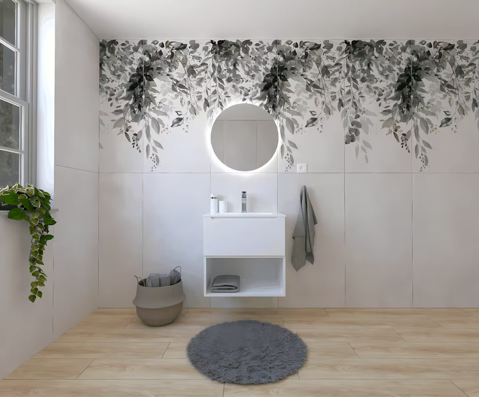 Kupaonski set Naturel Stilla u bijelom sjaju s umivaonikom i LED ogledalom