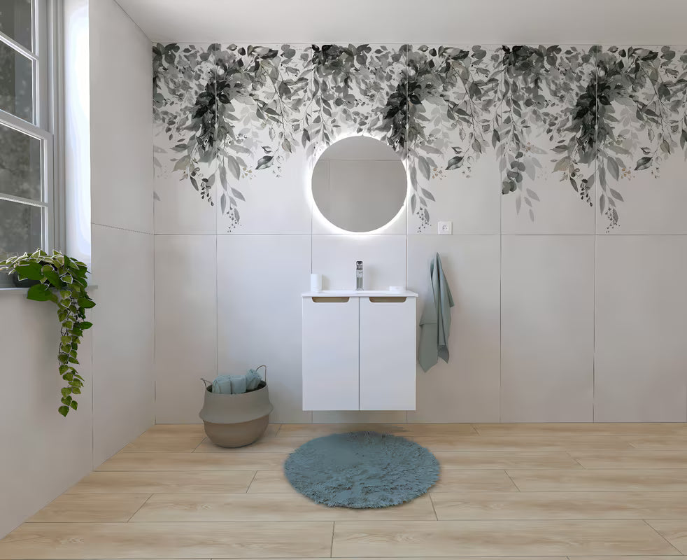 Kupaonski set Naturel Stilla u sjajno bijeloj boji s ormarićem i keramičkim umivaonikom