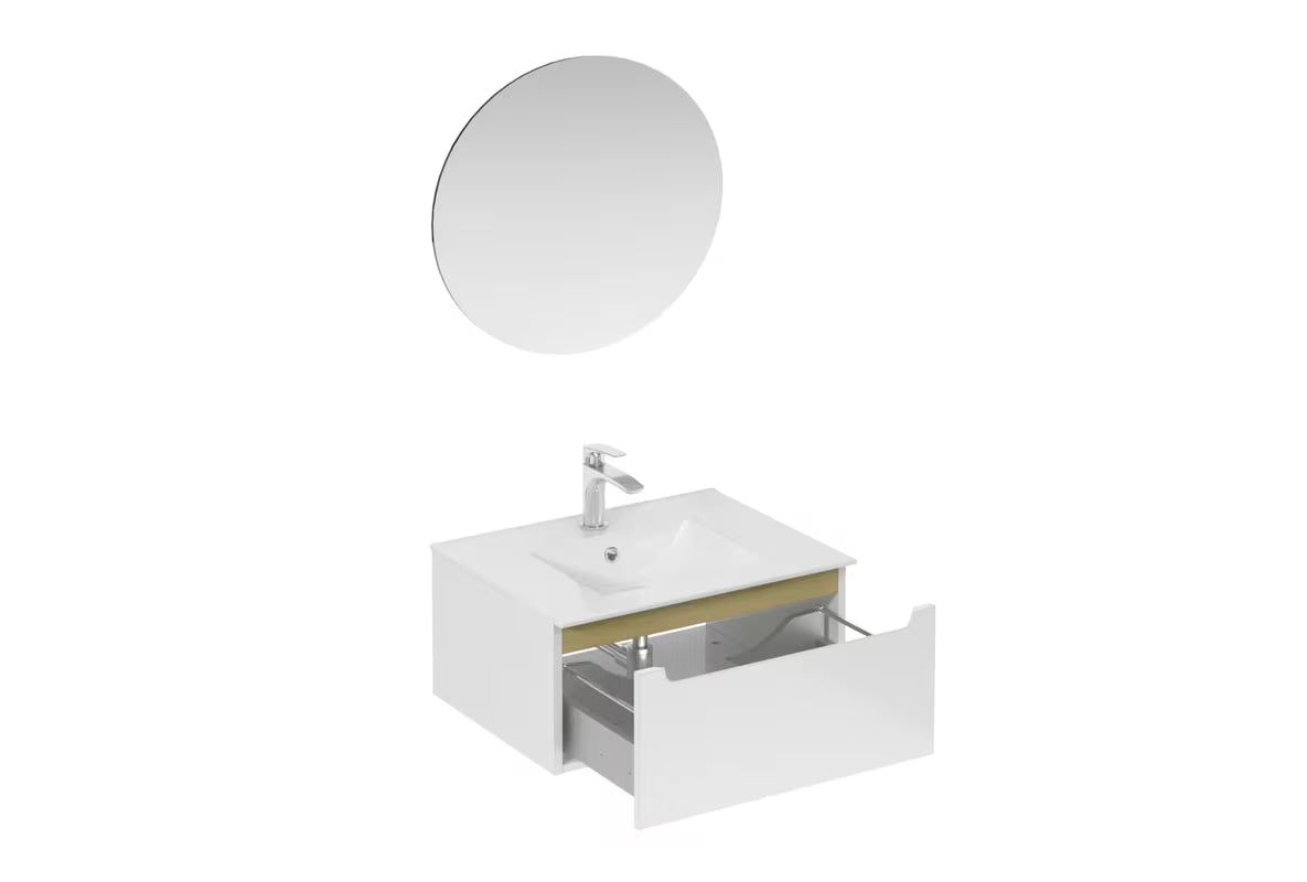 Kupaonski set Naturel Stilla u sjajno bijeloj boji s umivaonikom i ogledalom s LED osvjetljenjem