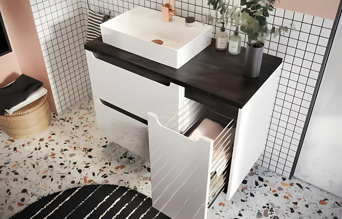 Bijeli viseća kupaonski ormarić Naturel Stilla 80x30x45 cm s jednom ladicom