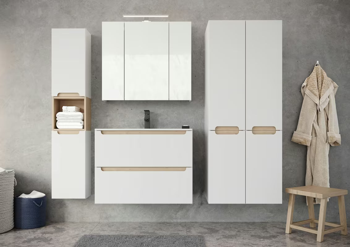 Bijeli viseća kupaonski ormarić Naturel Stilla 80x30x45 cm s jednom ladicom