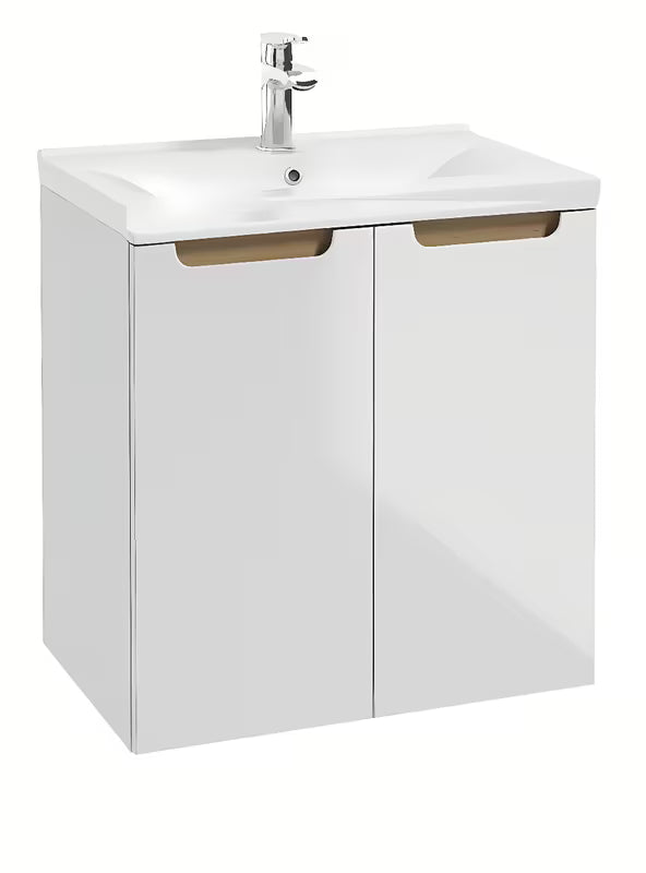 Bijeli viseća kupaonski ormarić Naturel Stilla s keramičkim umivaonikom Verso VERSO60, 60x60x45 cm.