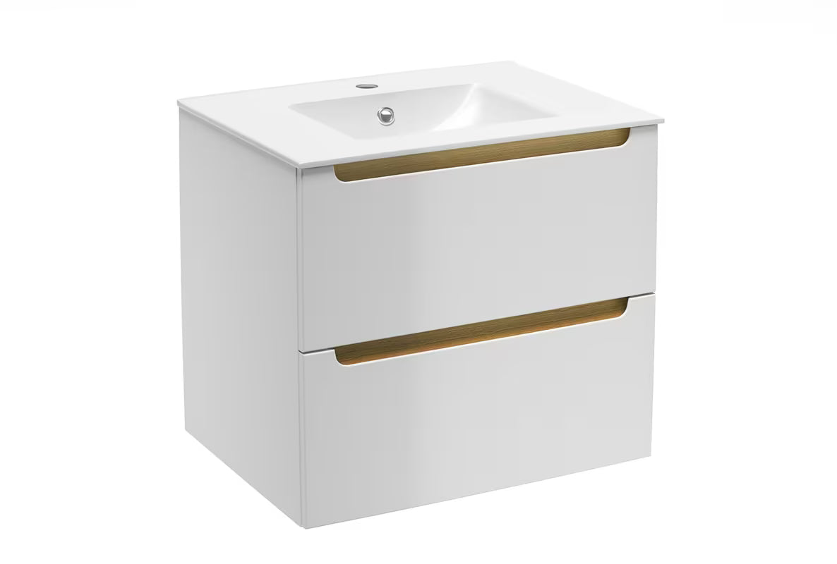 Viseća kupaonski ormarić Naturel Stilla s keramičkim umivaonikom Modena u bijeloj boji