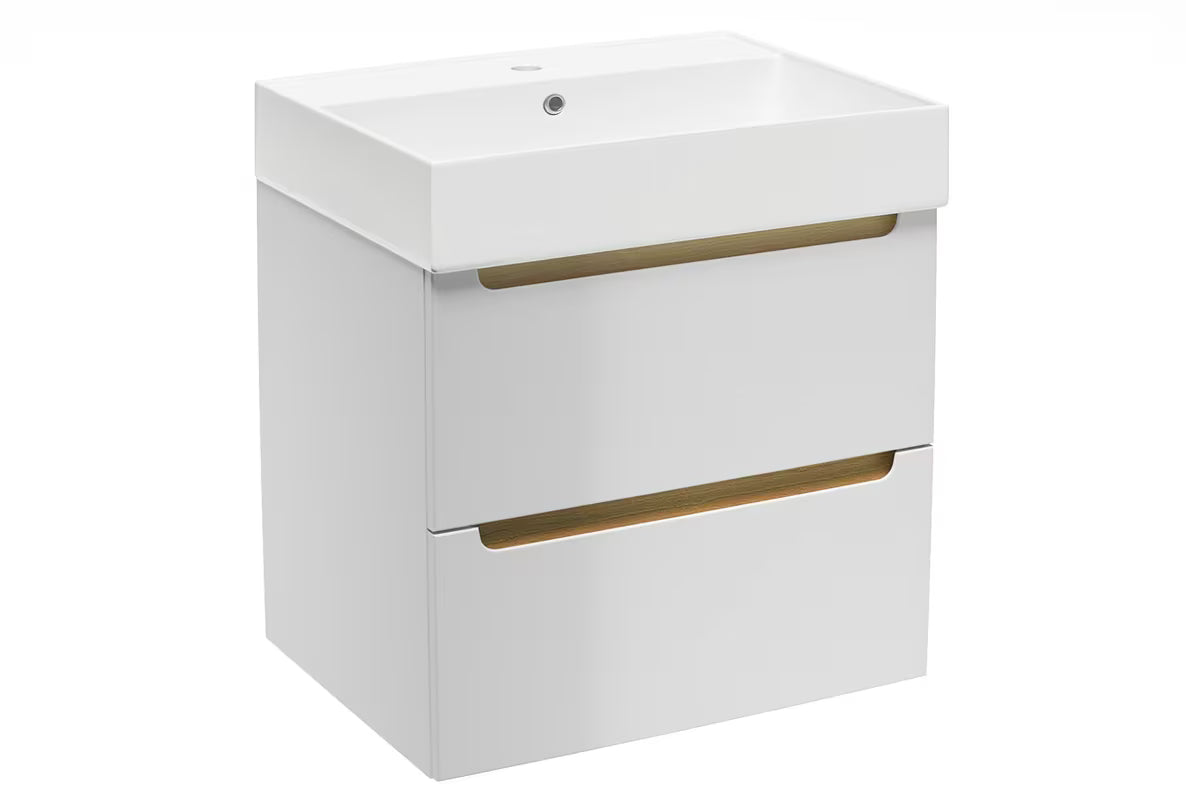 Bijeli viseća kupaonski ormarić Naturel Stilla s dvije ladice i umivaonikom SAT Infinitio