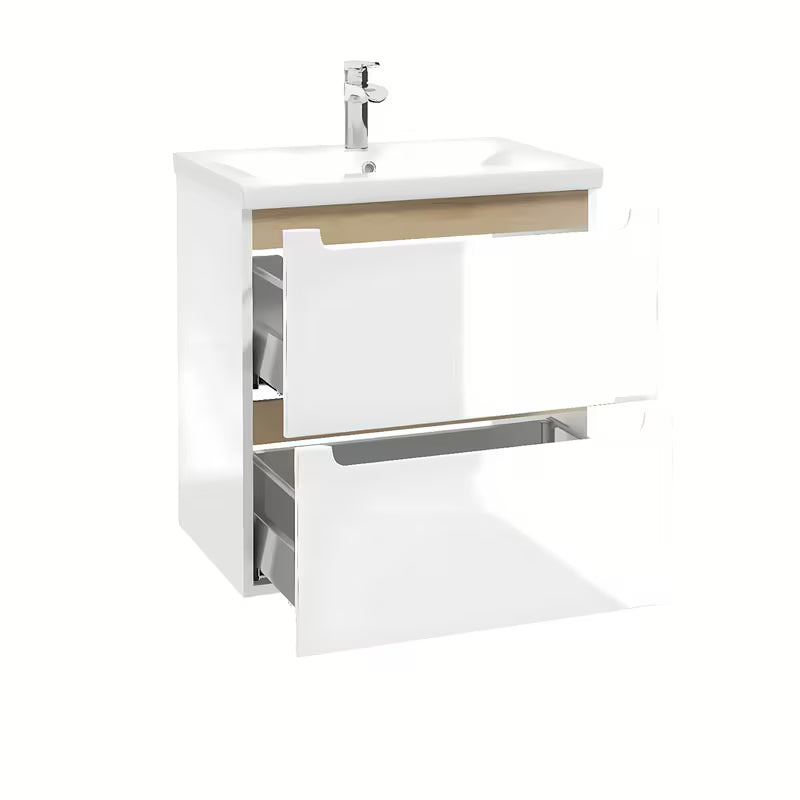 Bijeli viseća kupaonski ormarić Naturel Stilla s dvije ladice i keramičkim umivaonikom Verso 60x60x45 cm.