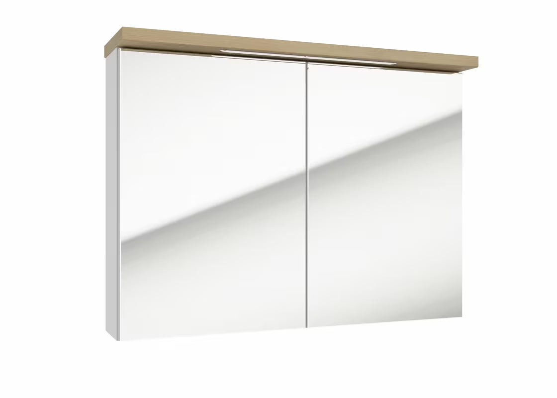 Bijeli ormarić s ogledalom Naturel Stilla 80x60 cm s LED osvjetljenjem i vratima