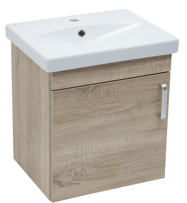 Viseća kupaonski ormarić s keramičkim umivaonikom Naturel Vario Dekor u dekoru hrasta bardolino, 50x51x40 cm.