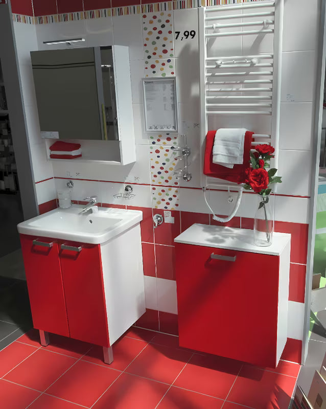 Bijeli ormarić s ogledalom Naturel Vario s univerzalnim okretnim vratima i dvije police.