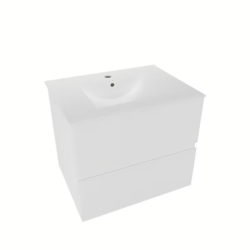 Bijela viseća kupaonski ormarić Naturel Verona s keramičkim umivaonikom i ladicama bez ručkica