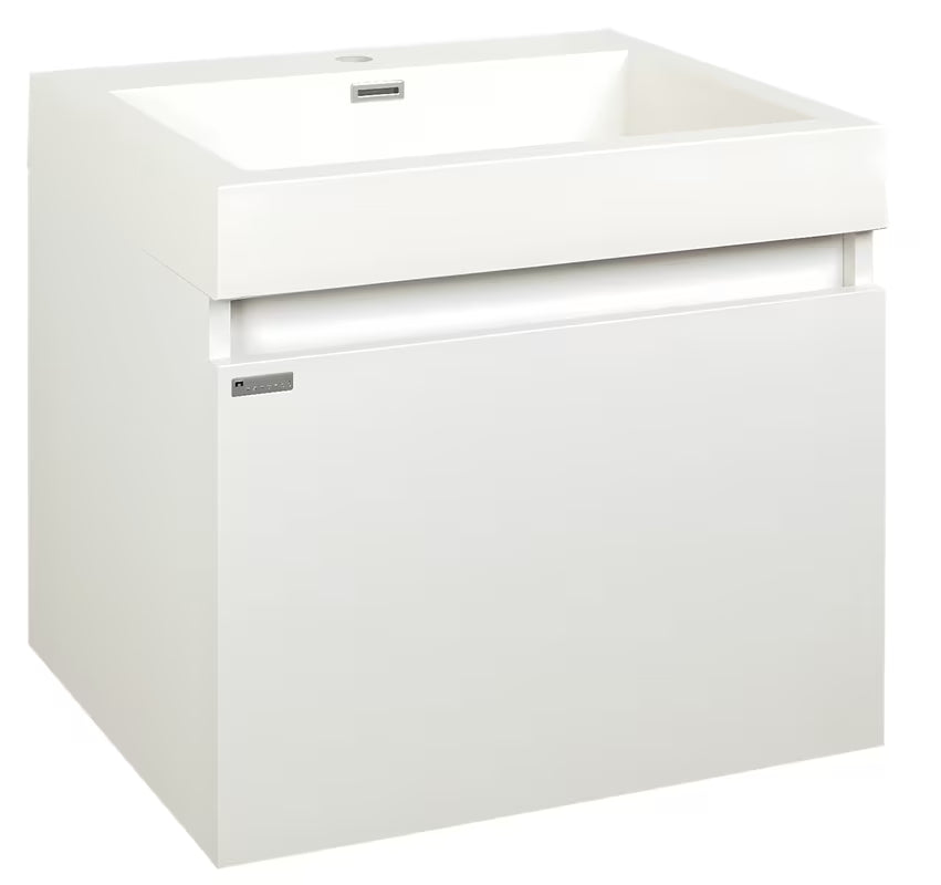 Bijeli sjajni ormarić s umivaonikom Naturel Verona s velikom ladicom i umivaonikom od lijevanog mramora.