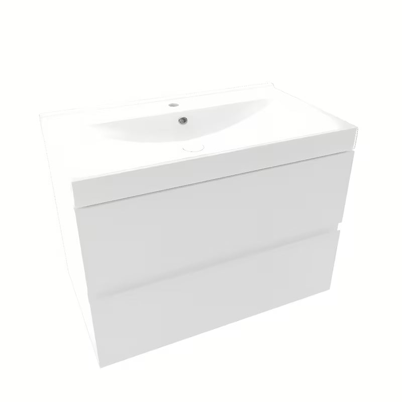 Bijela viseća kupaonski ormarić Naturel Verona s keramičkim umivaonikom i ladicama bez ručkica