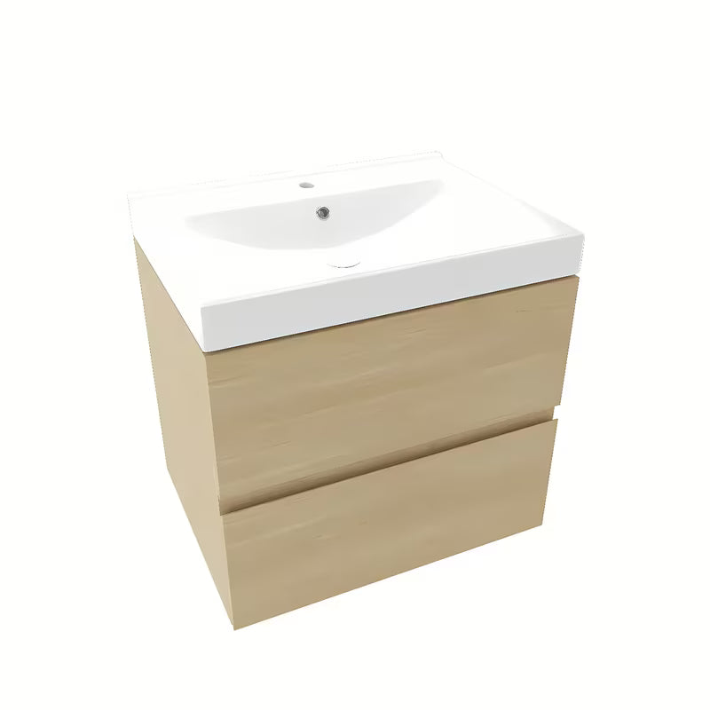 Viseća kupaonski ormarić Naturel Verona u svijetlom drvu s keramičkim umivaonikom