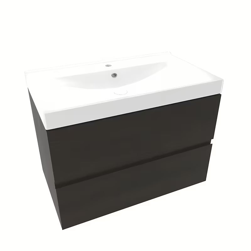 Viseća kupaonski ormarić Naturel Verona s keramičkim umivaonikom u dekoru tamnog drva