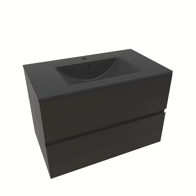 Viseća kupaonski ormarić Naturel Verona s keramičkim umivaonikom u dekoru tamnog drva