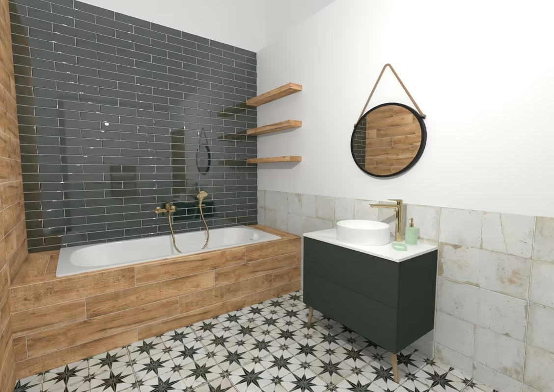 Okruglo viseće ogledalo Naturel s metalnim okvirom u mat crnoj boji, obješeno na čvrsto uže.