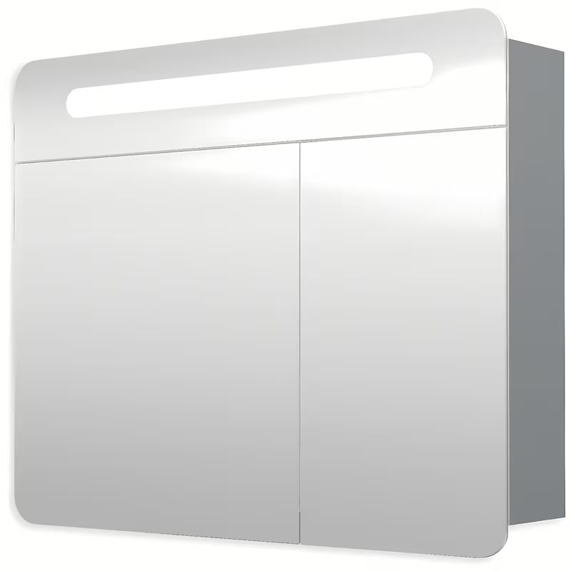 Sivo-srebrna ormarić s ogledalom Naturel 80x65 cm s dvoja vrata i LED rasvjetom