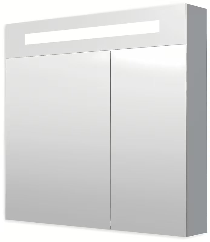 Srebrnosiva ormarić s ogledalom Naturel 80x75 cm s dvama zrcalnim vratima i LED rasvjetom.
