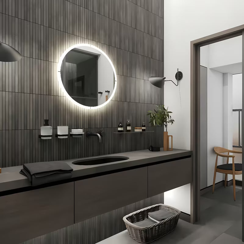 Okruglo kupaonsko LED ogledalo Nimco s obodnim LED osvjetljenjem, promjer 800 mm, aluminijski okvir.