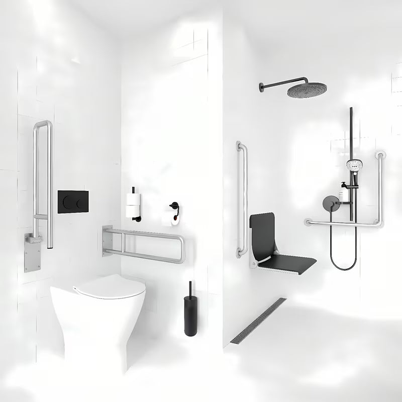 Sigurnosni ručka Nimco pro bez barijera WC školjke od nehrđajućeg čelika za kupaonicu, prikladan uz kadu i za tuševi.