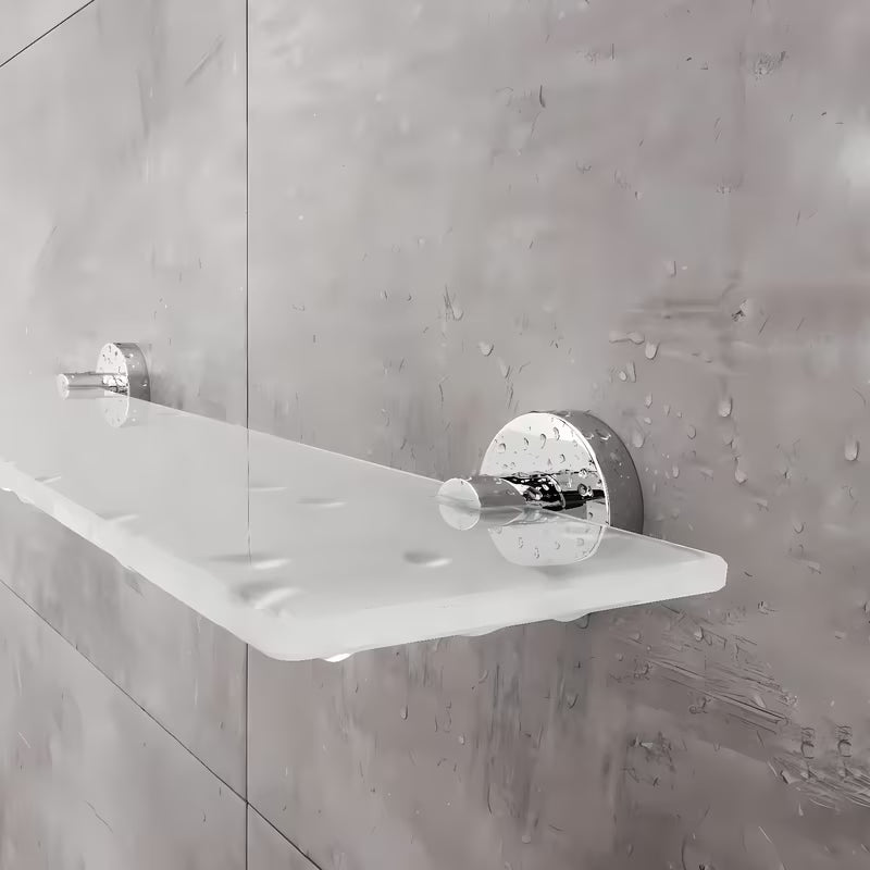 Kromirani polica Nimco Unix s ekstra prozirnim matiranim staklom za modernu kupaonicu.