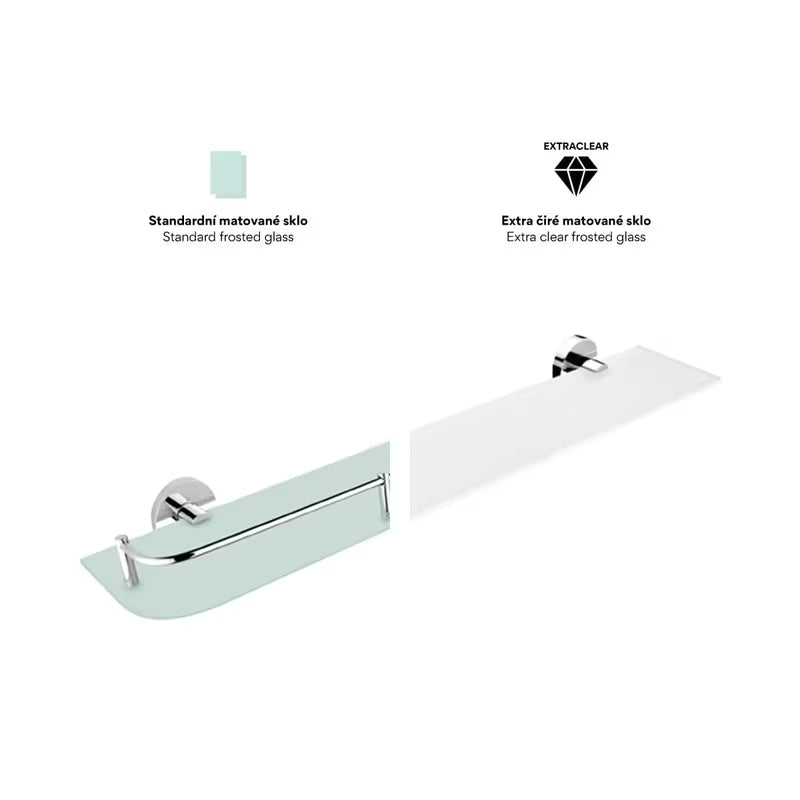 Kromirani polica Nimco Unix s ekstra prozirnim matiranim staklom za modernu kupaonicu.