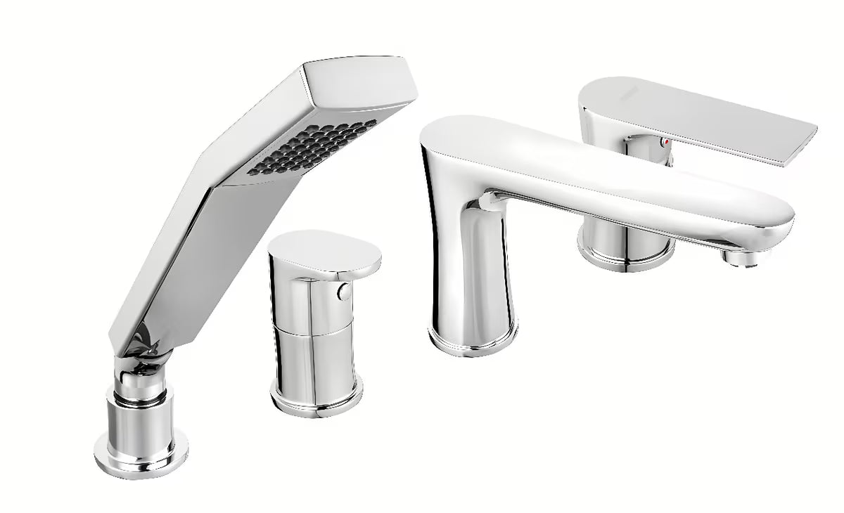 Kromirana jednoručna baterija miješalica za kadu Novaservis Algeo Square na rub kade s tuš setom