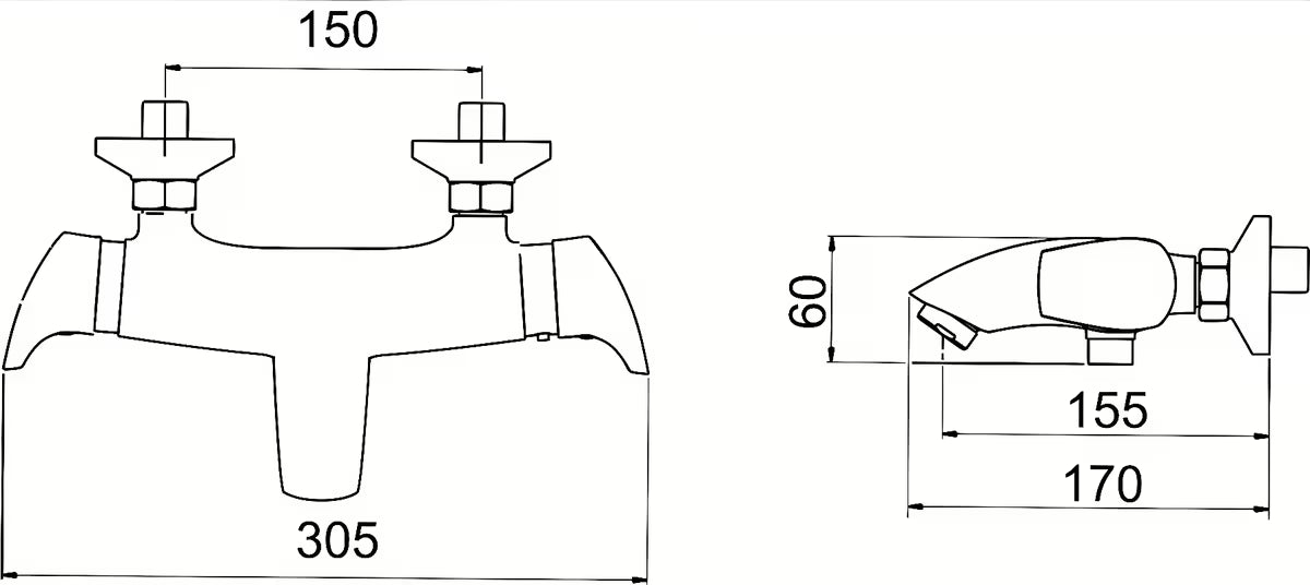 Kromirana termostatska zidna miješalica za kadu Novaservis Metalia 57 bez tuš pribora.