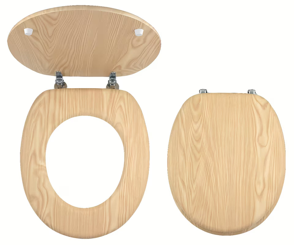 WC daska Novaservis u dekoru jasena od furniranog MDF-a s kromiranim mesinganim ručkicama