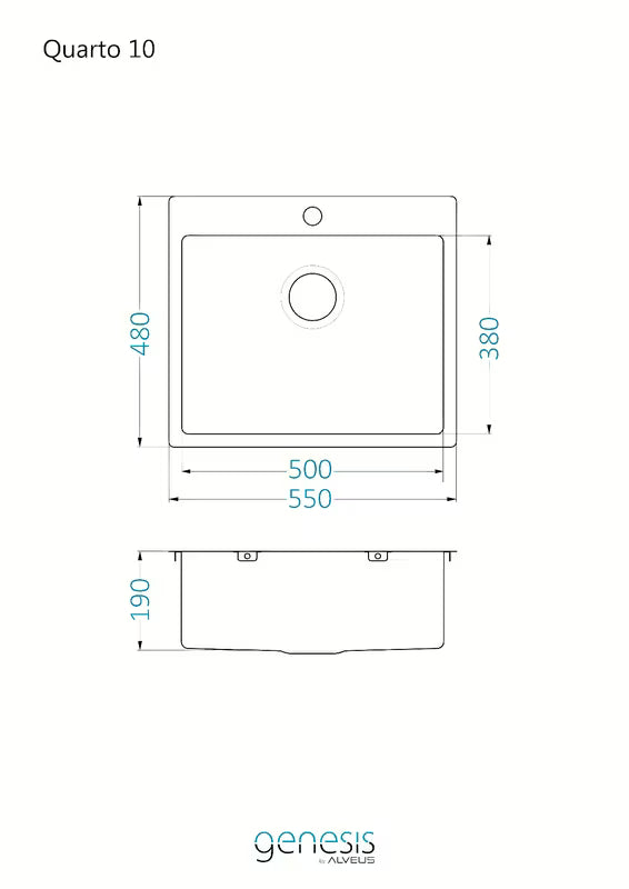 Inox kuhinjski jednostruki sudoper Optima Carlos pro gornja ugradnja na radnu ploču, 550 x 480 mm.