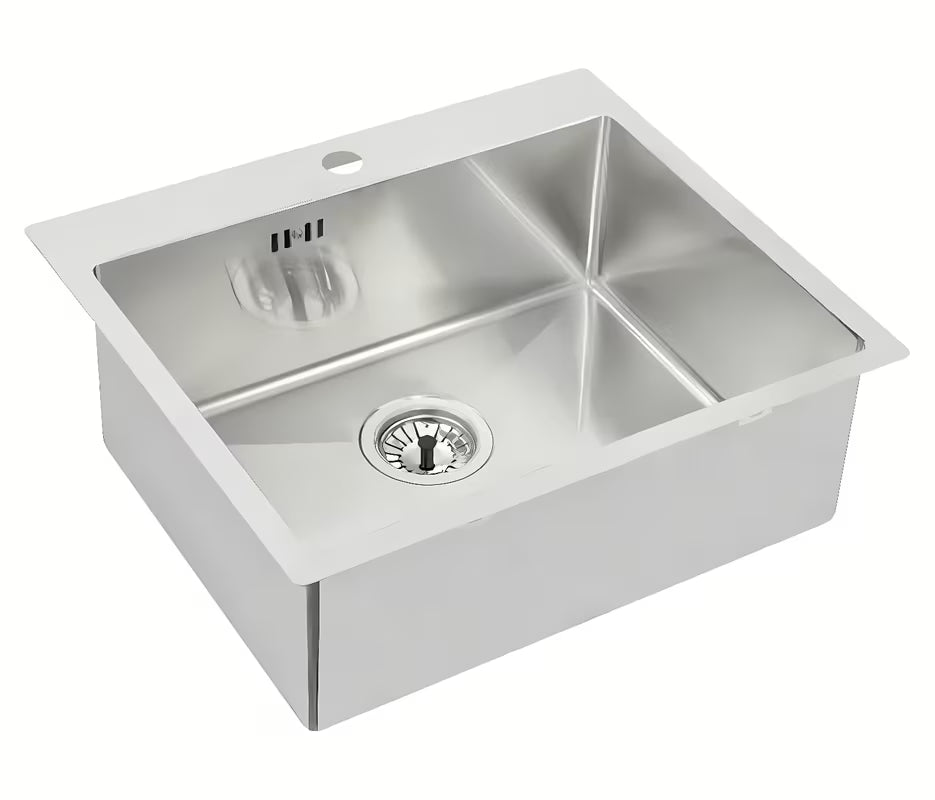 Inox kuhinjski jednostruki sudoper Optima Carlos pro gornja ugradnja na radnu ploču, 550 x 480 mm.