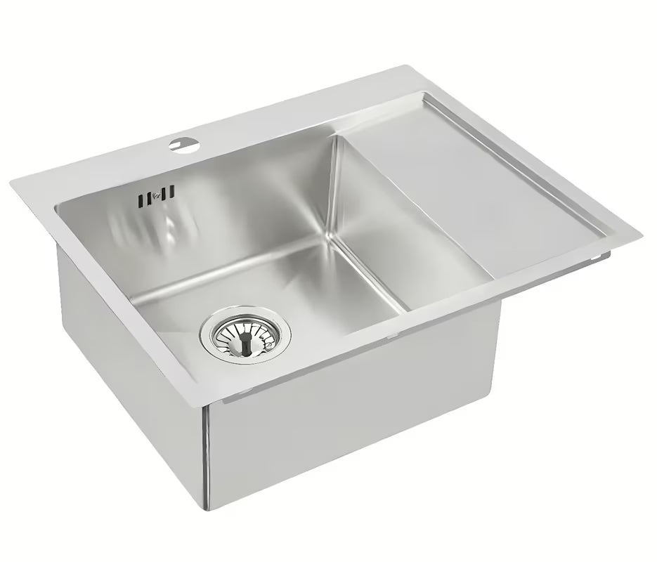 Optima Carlos inox kuhinjski jednostruki sudoper s ocjeđivačem, gornja ugradnja, sjajni saten, korito lijevo