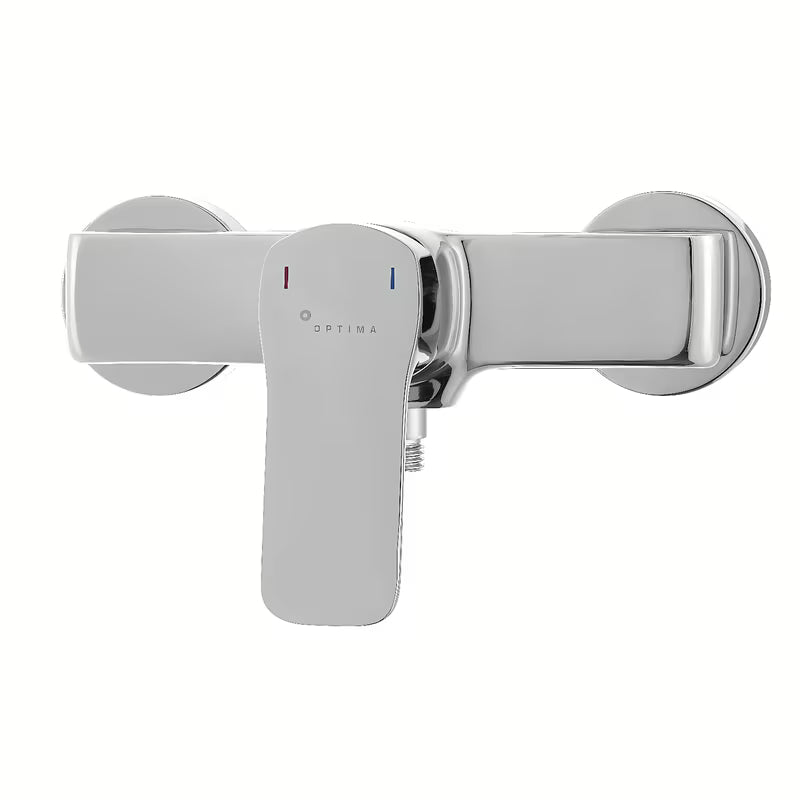 Zidna jednoručna baterija miješalica za tuš Optima Cube Way u krom izvedbi zaobljenog modernog dizajna.