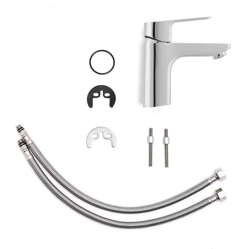 Kromirana miješalica za umivaonik Optima Cube Way bez odvoda s keramičkom kartušom i fleksibilnim perlatorom.