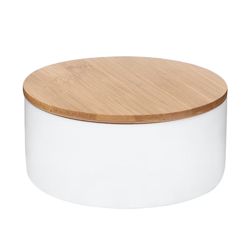 Bijeli samostojeći kozmetički kutija Optima Libra s poklopcem i ogledalom, od keramike i drva.