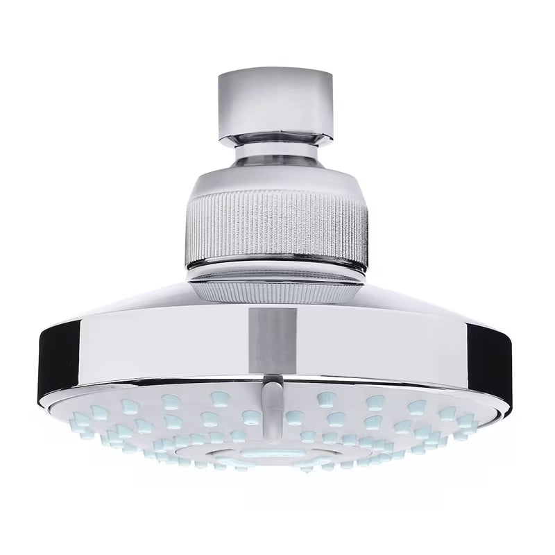 Kromirana plastična nadglavni tuš Optima promjera 8 cm s tri vrste mlaza.