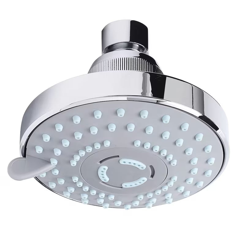 Kromirana plastična nadglavni tuš Optima promjera 8 cm s tri vrste mlaza.