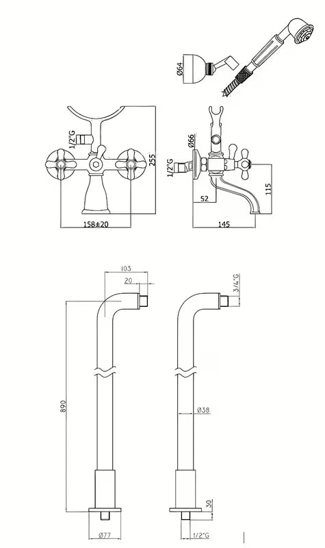 Optima Ricordi podna miješalica za kadu u krom izvedbi pro samostojeći kadu s tuš setom.