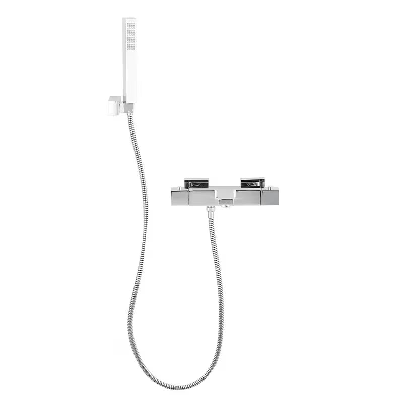 Optima Chrome termostatska miješalica za kadu u krom izvedbi s tuš setom četvrtastog dizajna