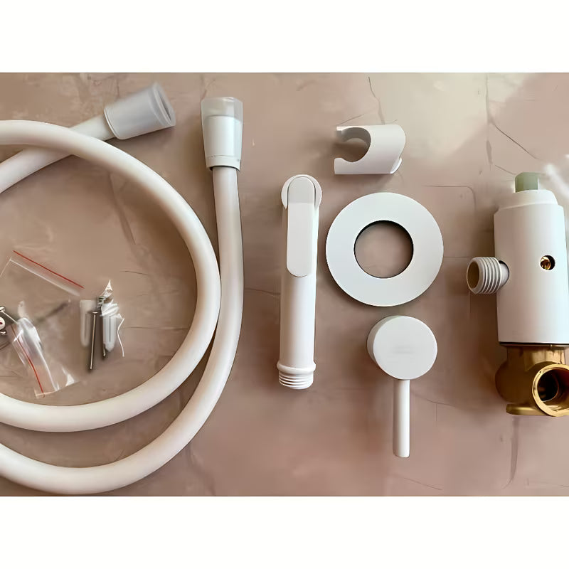 Jednoručna Baterija podžbukna miješalica za bide s bide tušem u bijeloj boji s mat površinom