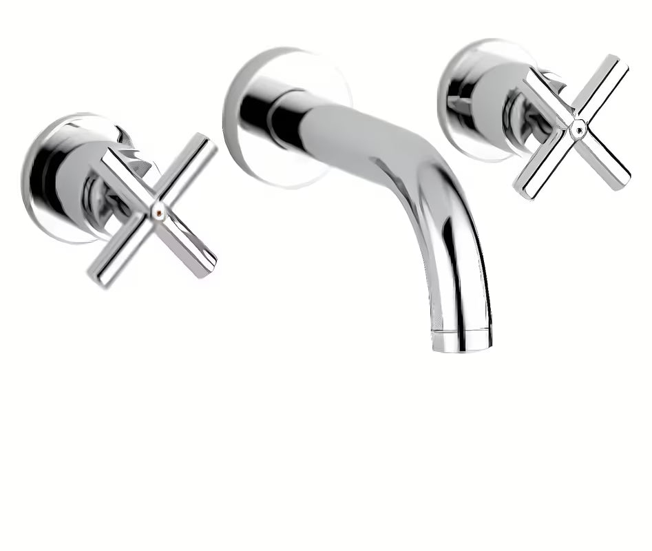 Kromirana podžbukna miješalica za umivaonik Paffoni Cruz s križnom ručkom pro za zidnu montažu.