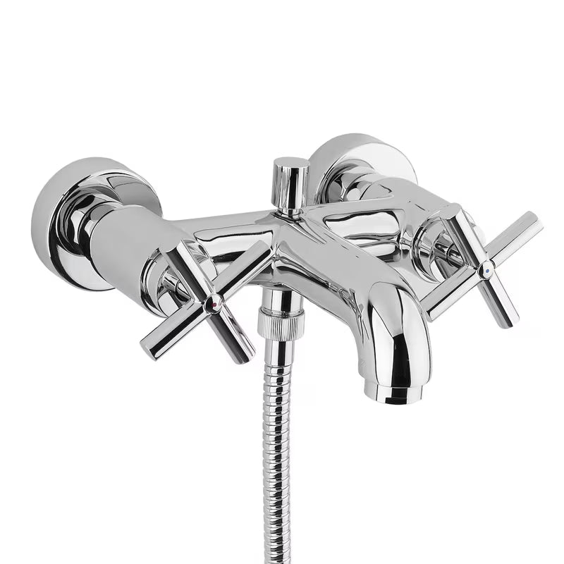 Paffoni Cruz ventilna zidna miješalica za kadu s tuš setom u kromiranoj izvedbi.