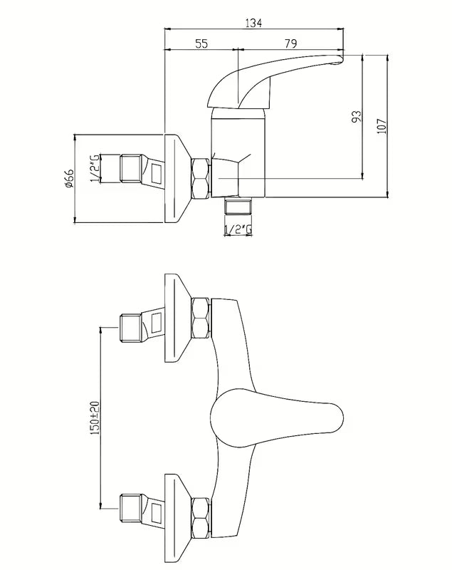 Zidna jednoručna baterija miješalica za tuš Paffoni Laguna u krom izvedbi bez tuš seta.