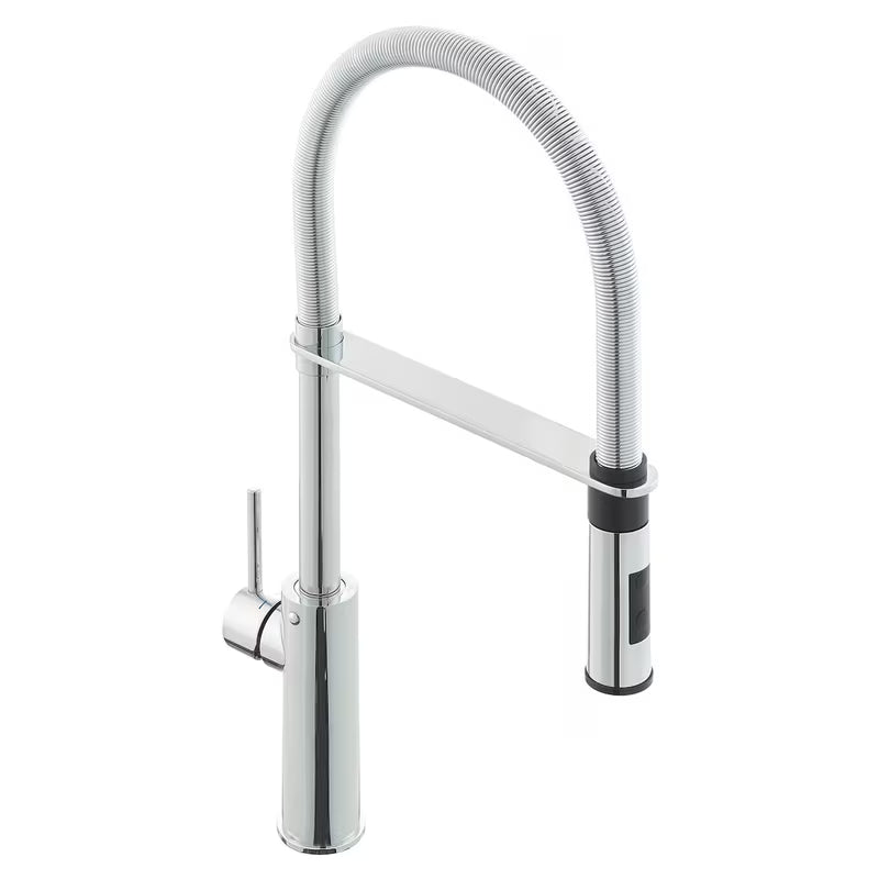 Jednoručna Baterija miješalica za sudoper Paffoni Light u kromiranoj izvedbi s izvlačivim tušem i sa zakretnim izljevom.