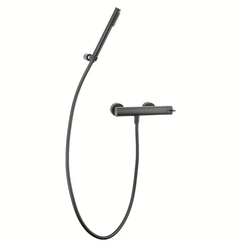 Zidna miješalica za tuš Paffoni Light u mat crnoj boji s ručnim tušem i crijevom