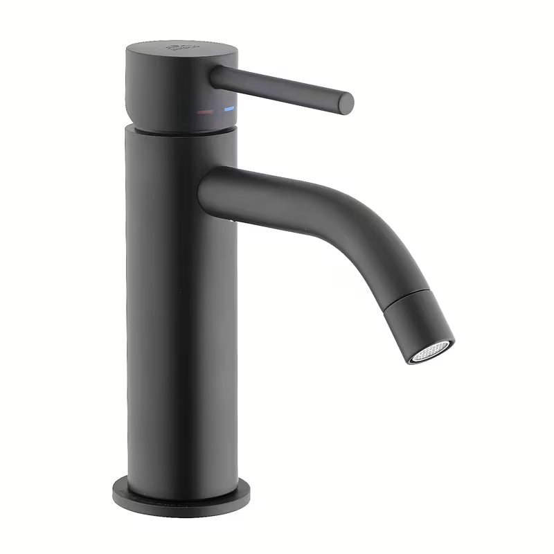 Jednoručna Baterija stojeća miješalica za umivaonik Paffoni Light u crnoj mat izvedbi bez odvoda.
