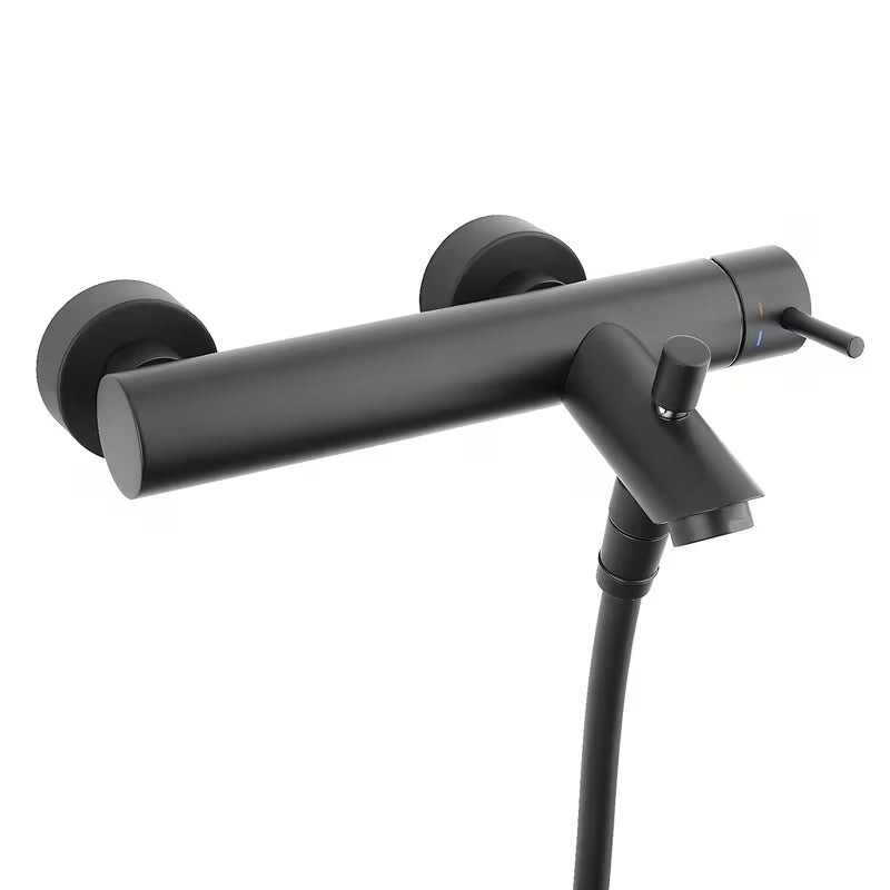 Jednoručna Baterija zidna miješalica za kadu Paffoni Light s tuš setom u crnoj mat izvedbi.