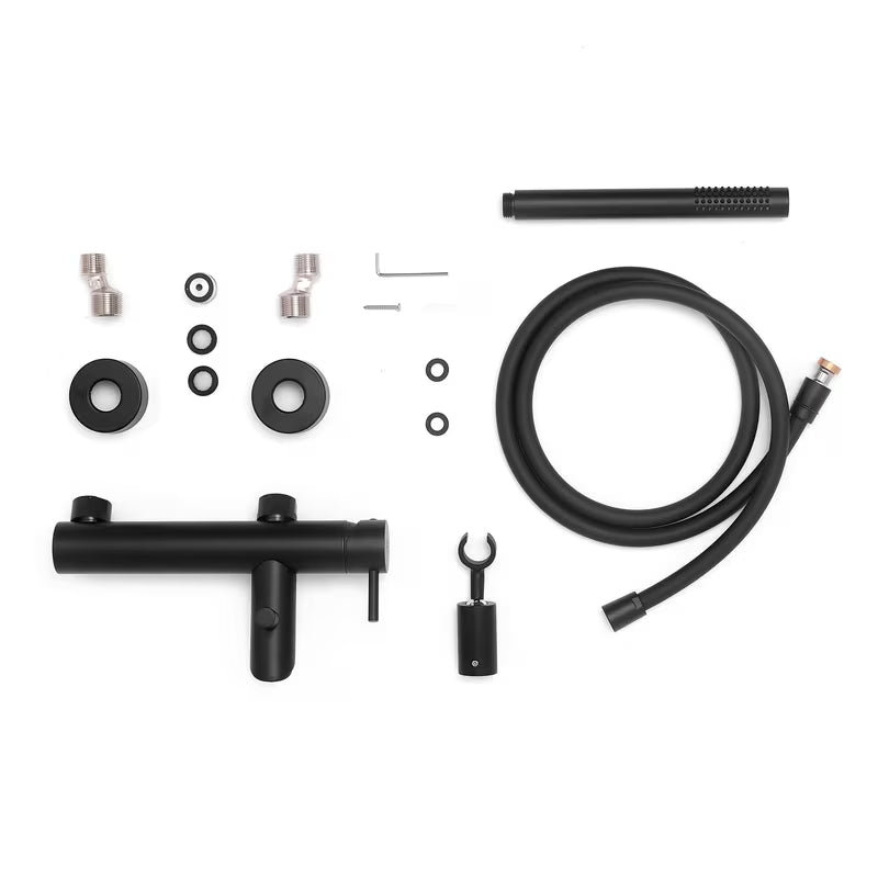 Jednoručna Baterija zidna miješalica za kadu Paffoni Light s tuš setom u crnoj mat izvedbi.